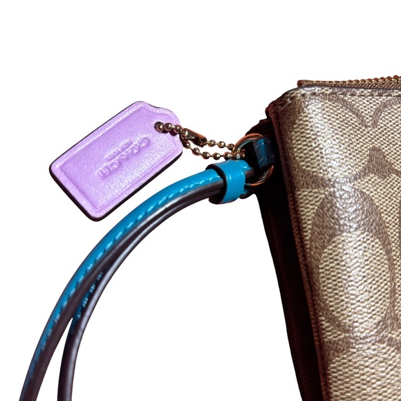 Coach | Brown Tan Monogram Colorful Tag Wallet Essential Wristlet Coin Purse - Picture 4 of 5